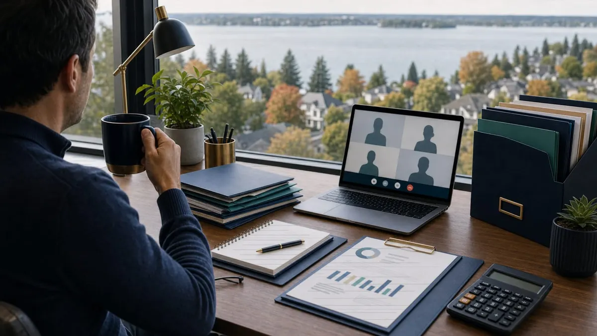 West Island remote accountant meeting with prepared tax folders