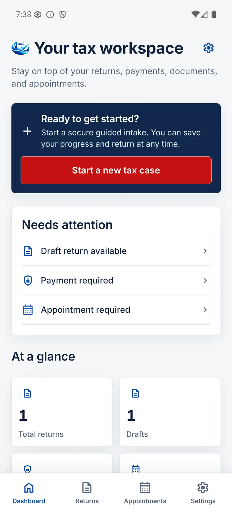 TaxCove — Your workspace