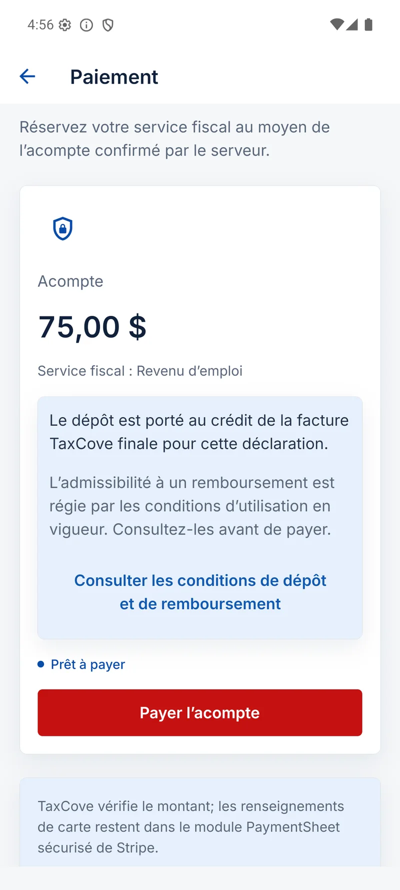 TaxCove — Paiement sécurisé