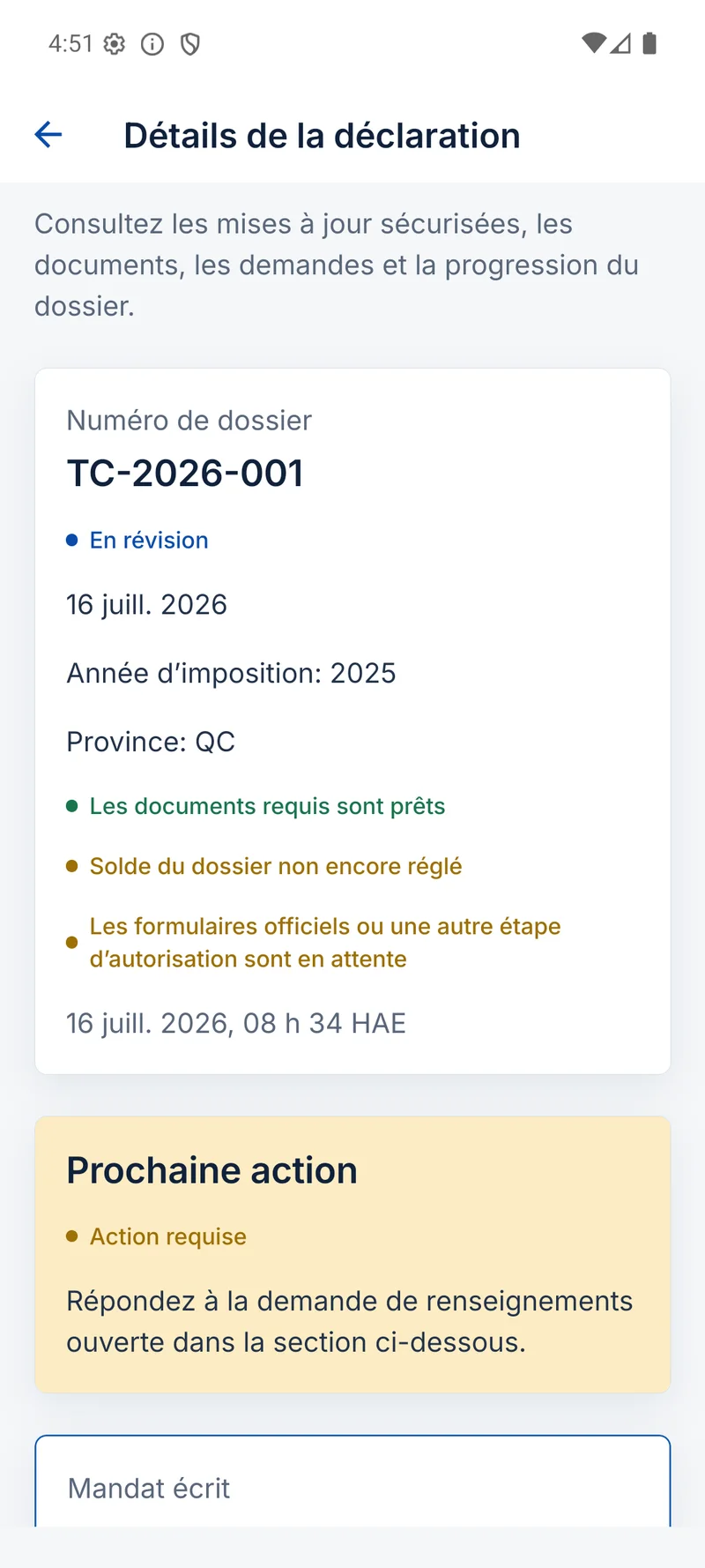 TaxCove — Suivi du dossier