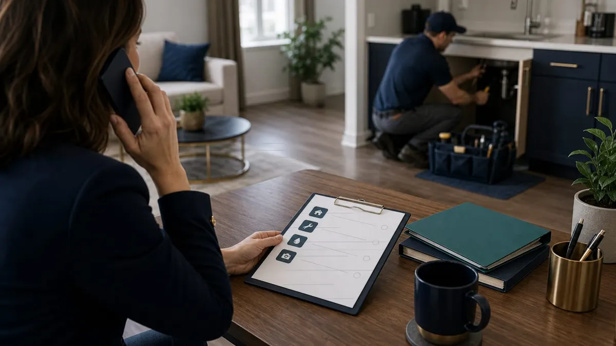Property manager coordinating maintenance in a rental unit