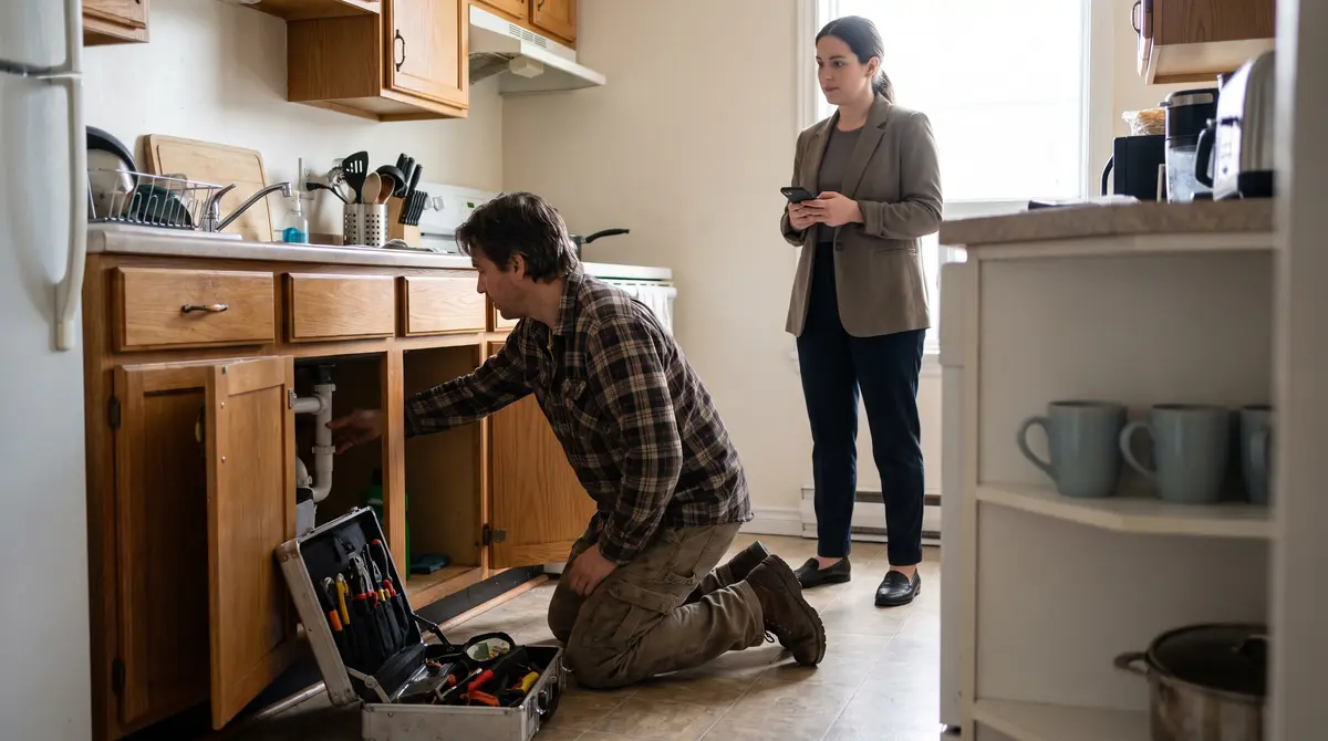 Property manager coordinating maintenance in a rental unit
