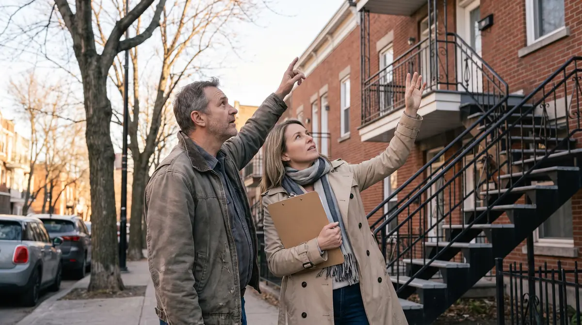 Montreal property management meeting with landlord and inspection materials